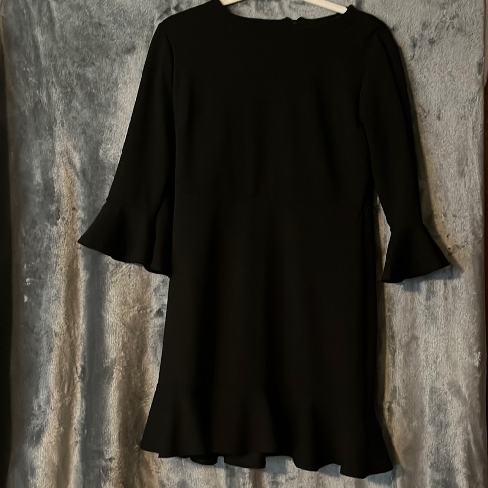 Black 3/4 sleeve ruffle mini dress
